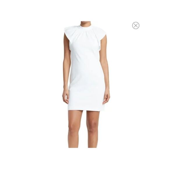 NWT CALVIN KLEIN Womens White Ruffle Cap Sleeves Above The Knee Sheath Dress 12 - Picture 1 of 2